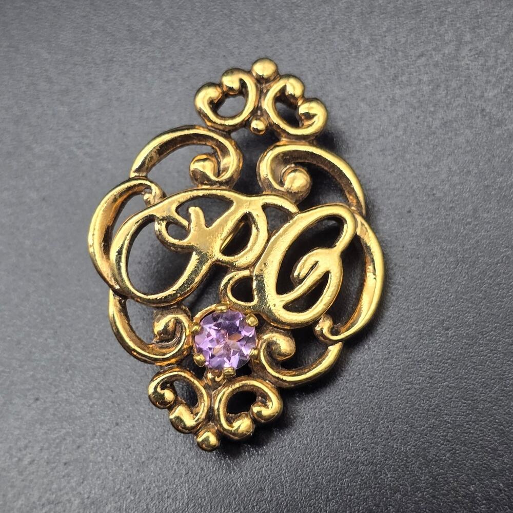 Avon President's Club Gold Tone Brooch Purple Rhinestone Vintage Jewelry